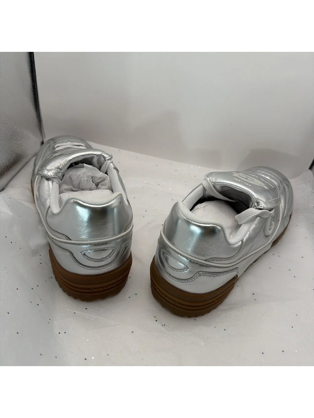 Coach Match Sneaker CC147 Silver Metallic Leather Women’s 11.5 D New